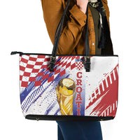 Croatia Football WC2026 White Leather Tote Bag Hrvatska Grunge Checkerboard - Wonder Print Shop