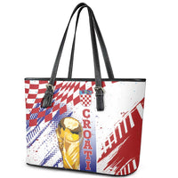 Croatia Football WC2026 White Leather Tote Bag Hrvatska Grunge Checkerboard - Wonder Print Shop