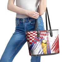 Croatia Football WC2026 White Leather Tote Bag Hrvatska Grunge Checkerboard - Wonder Print Shop