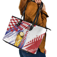 Croatia Football WC2026 White Leather Tote Bag Hrvatska Grunge Checkerboard - Wonder Print Shop