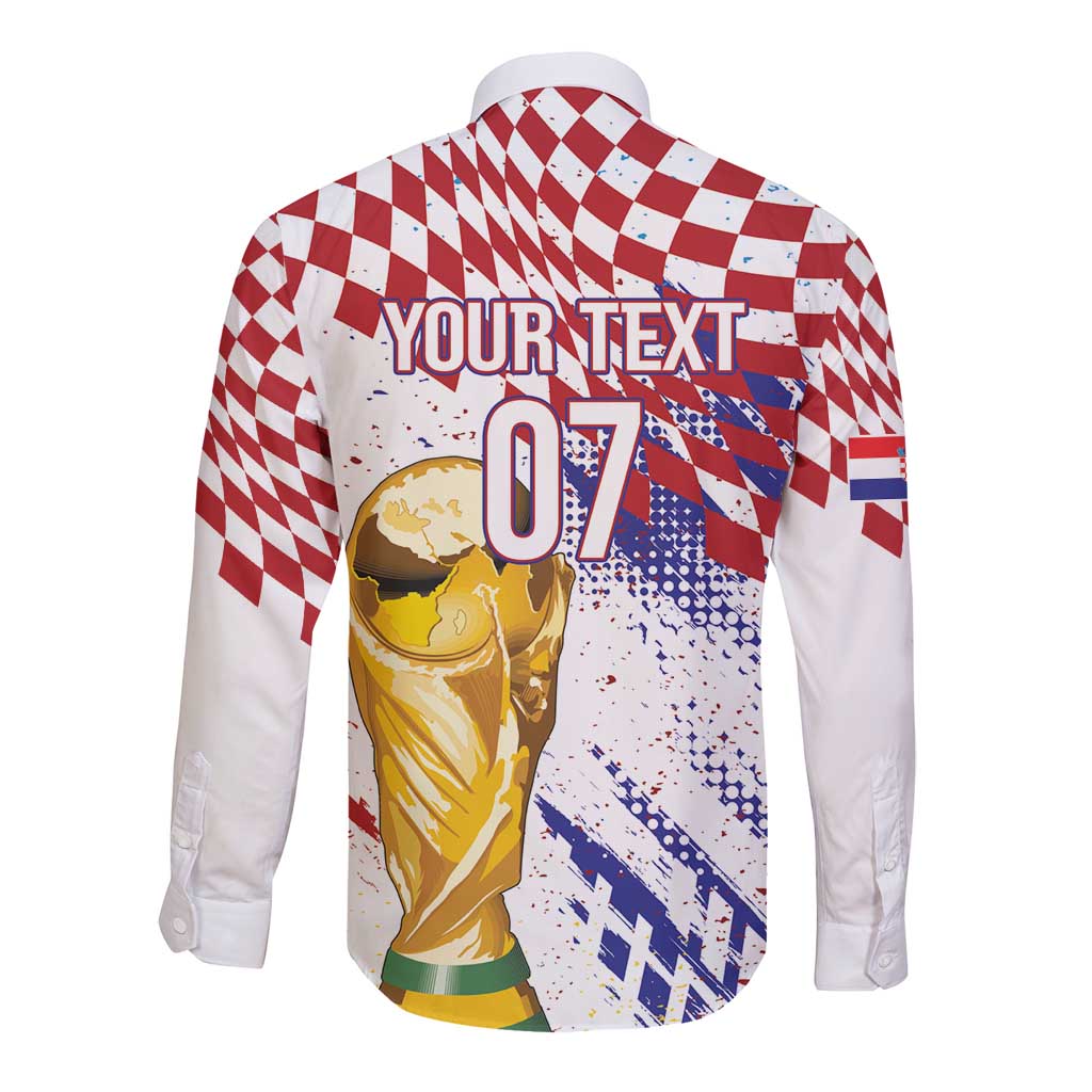 Croatia Football Custom WC2026 White Long Sleeve Button Shirt Hrvatska Grunge Checkerboard - Wonder Print Shop