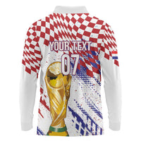 Croatia Football Custom WC2026 White Long Sleeve Polo Shirt Hrvatska Grunge Checkerboard - Wonder Print Shop