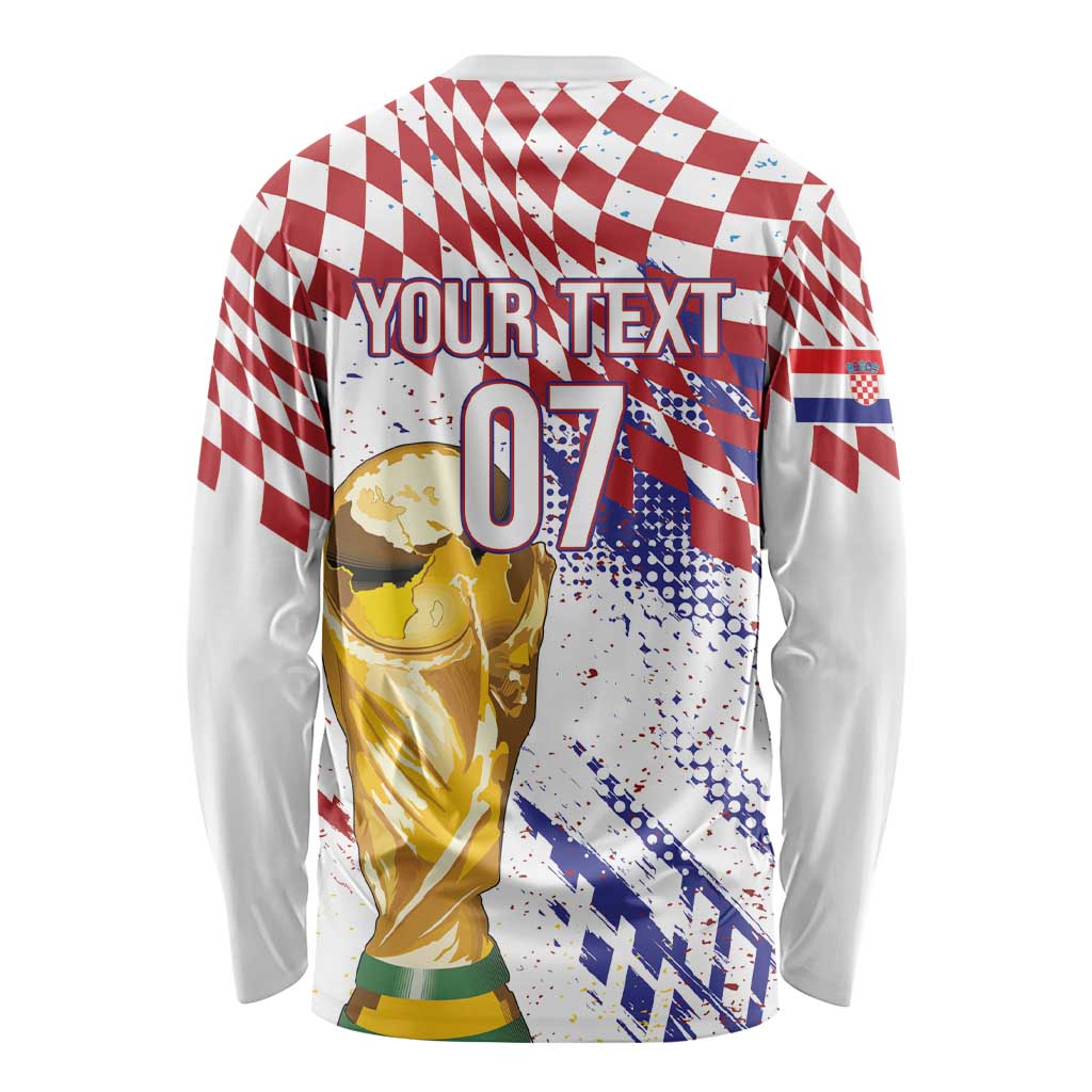 Croatia Football Custom WC2026 White Long Sleeve Shirt Hrvatska Grunge Checkerboard - Wonder Print Shop