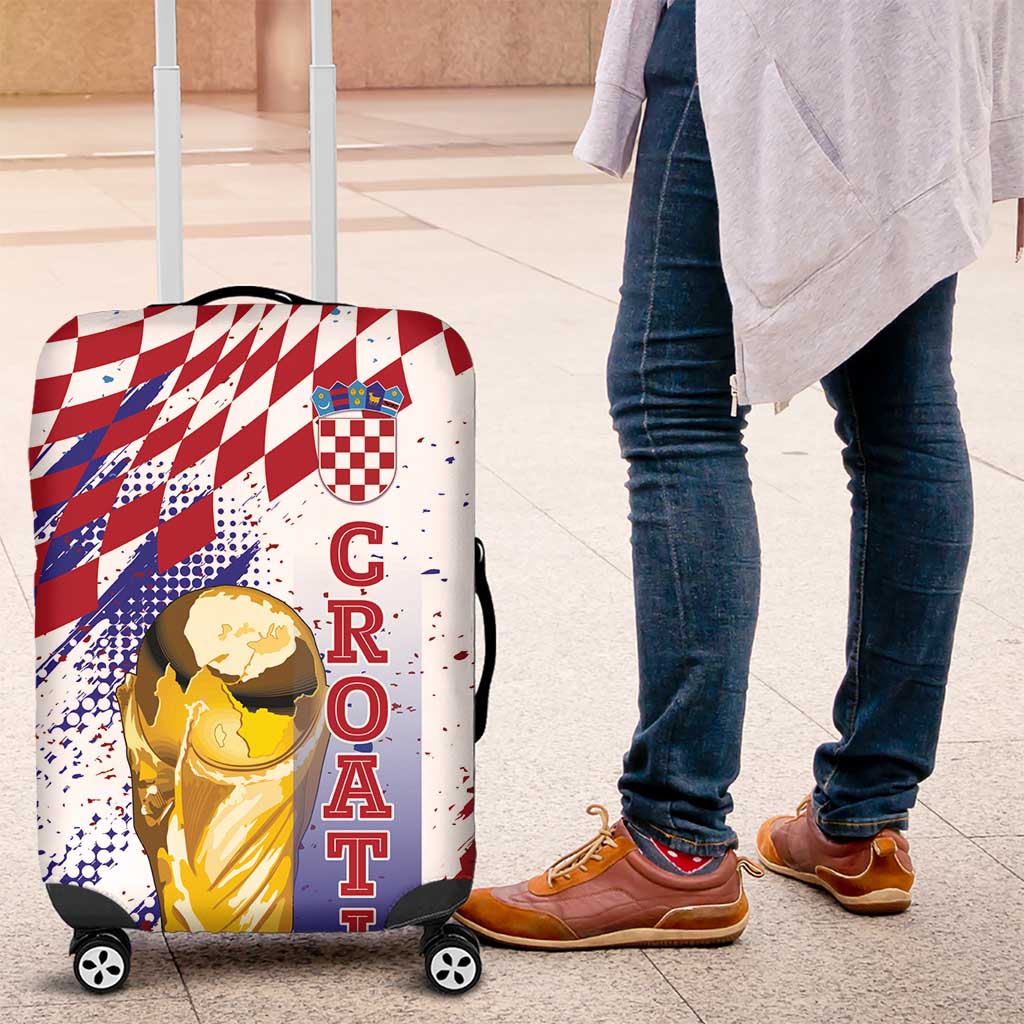 Croatia Football WC2026 White Luggage Cover Hrvatska Grunge Checkerboard - Wonder Print Shop
