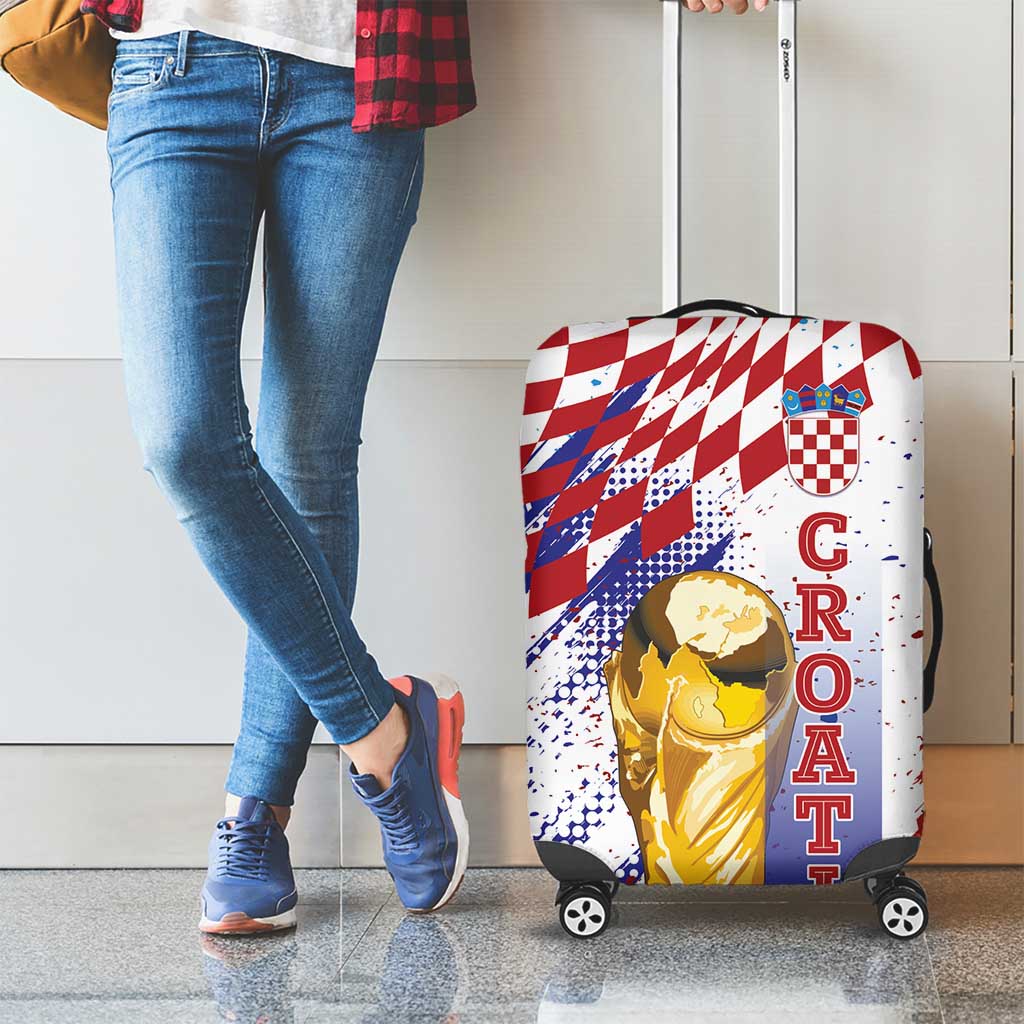 Croatia Football WC2026 White Luggage Cover Hrvatska Grunge Checkerboard - Wonder Print Shop