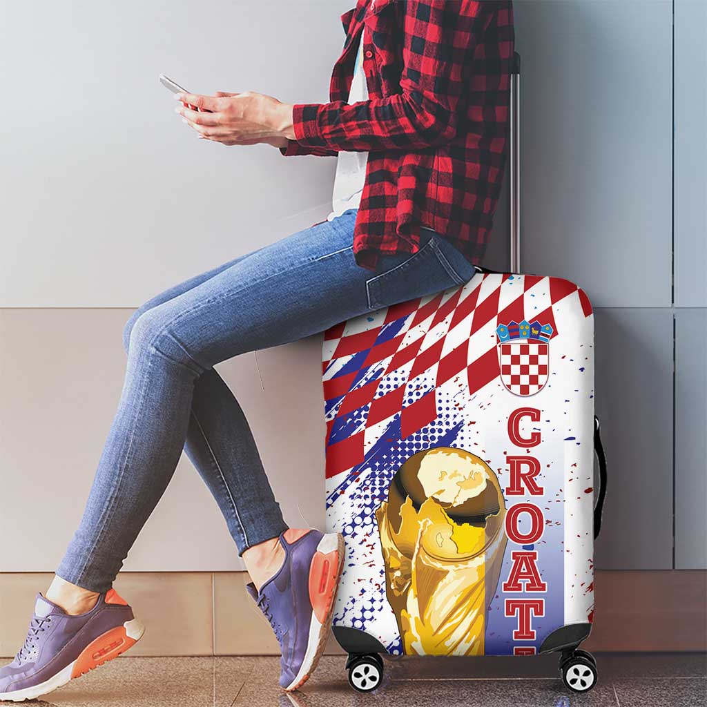 Croatia Football WC2026 White Luggage Cover Hrvatska Grunge Checkerboard - Wonder Print Shop