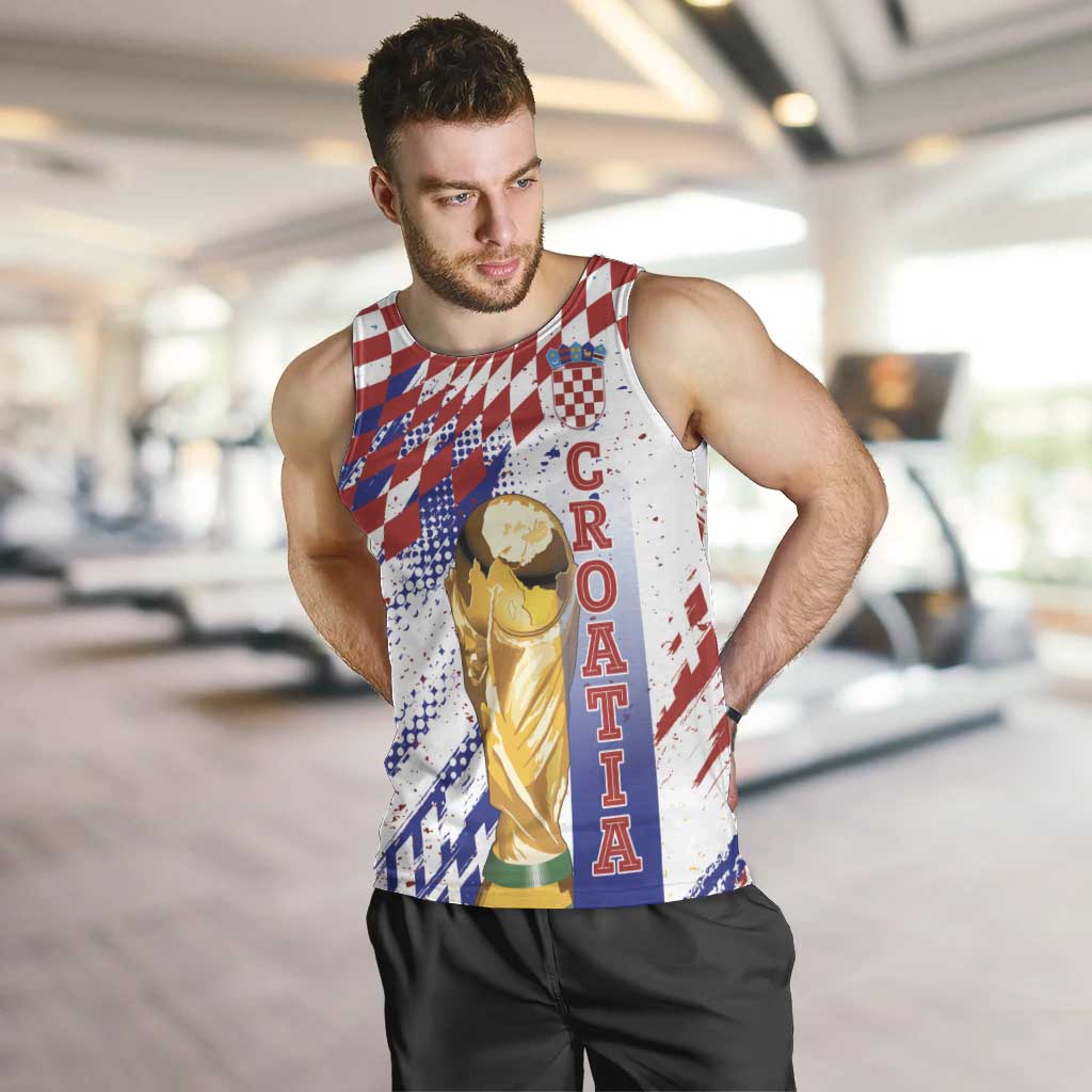 Croatia Football Custom WC2026 White Men Tank Top Hrvatska Grunge Checkerboard - Wonder Print Shop