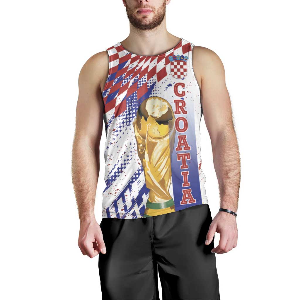 Croatia Football Custom WC2026 White Men Tank Top Hrvatska Grunge Checkerboard - Wonder Print Shop