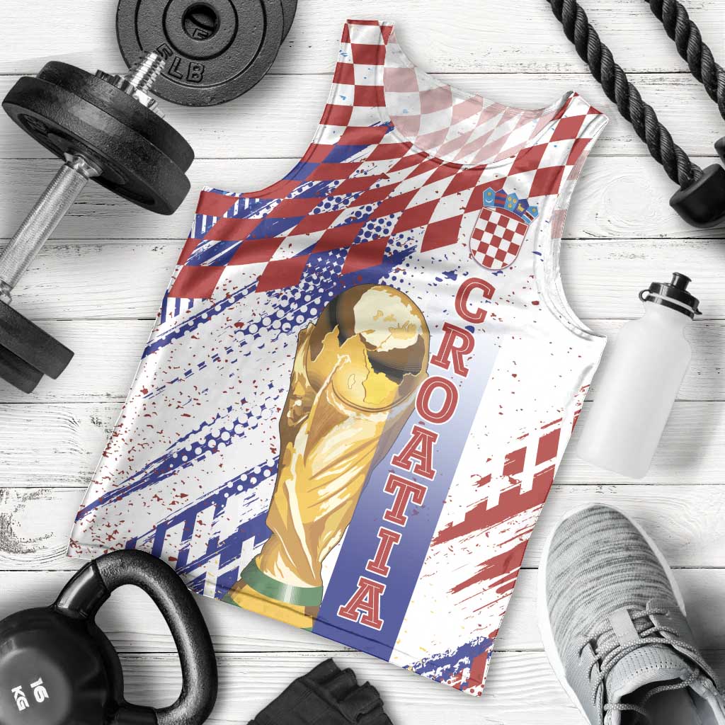 Croatia Football Custom WC2026 White Men Tank Top Hrvatska Grunge Checkerboard - Wonder Print Shop