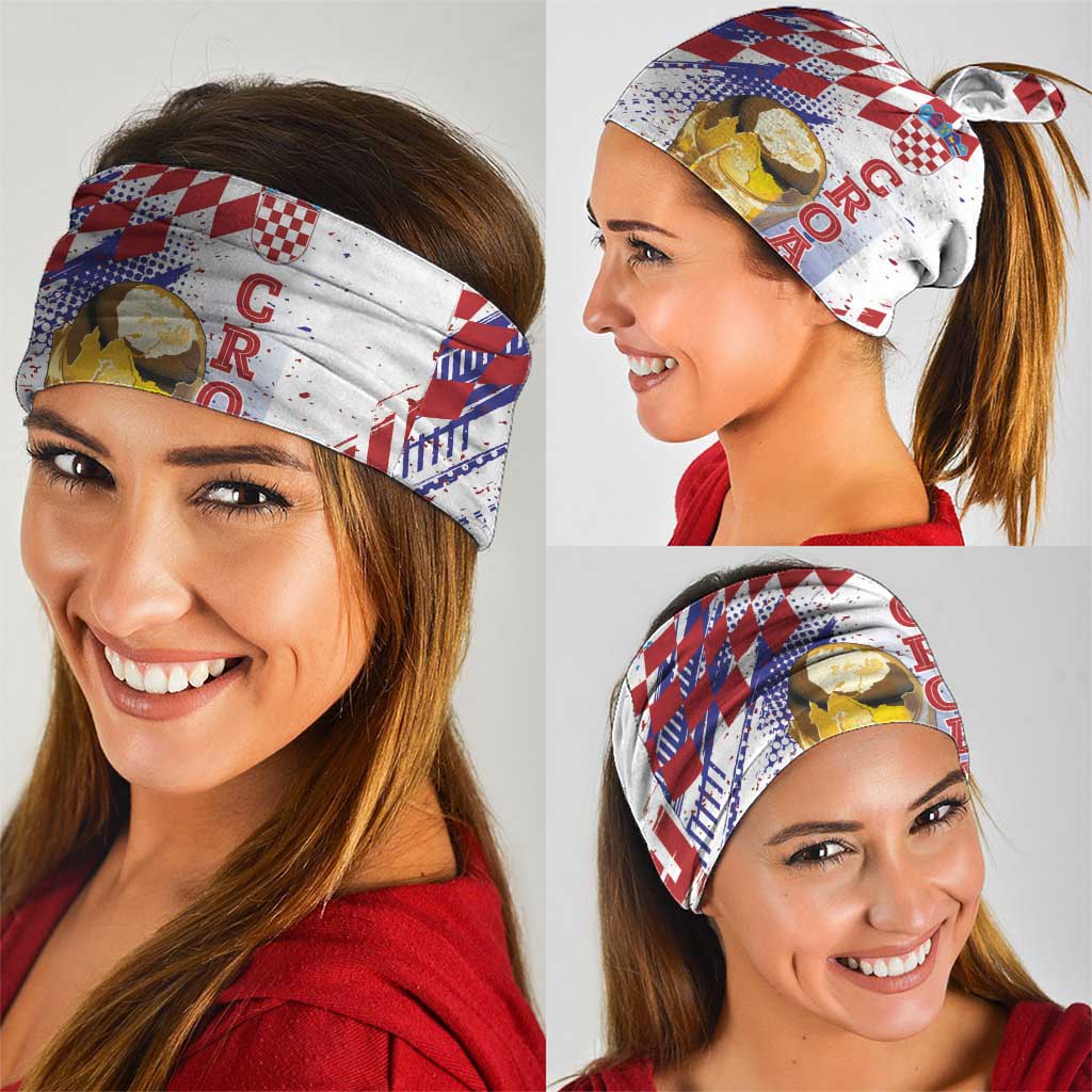 Croatia Football WC2026 White Neck Gaiter Hrvatska Grunge Checkerboard - Wonder Print Shop