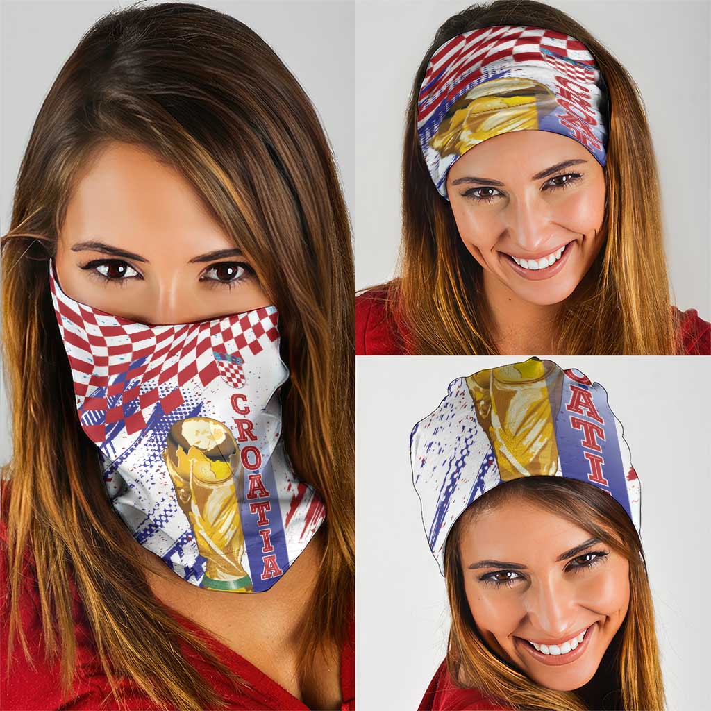 Croatia Football WC2026 White Neck Gaiter Hrvatska Grunge Checkerboard - Wonder Print Shop