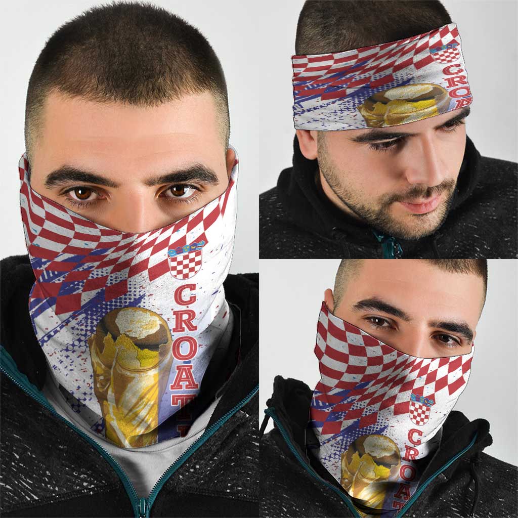 Croatia Football WC2026 White Neck Gaiter Hrvatska Grunge Checkerboard - Wonder Print Shop