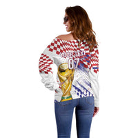 Croatia Football Custom WC2026 White Off Shoulder Sweater Hrvatska Grunge Checkerboard - Wonder Print Shop