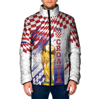 Croatia Football Custom WC2026 White Padded Jacket Hrvatska Grunge Checkerboard - Wonder Print Shop