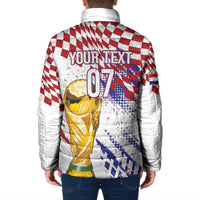 Croatia Football Custom WC2026 White Padded Jacket Hrvatska Grunge Checkerboard - Wonder Print Shop