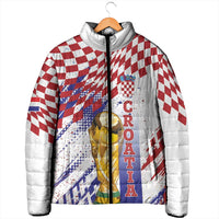 Croatia Football Custom WC2026 White Padded Jacket Hrvatska Grunge Checkerboard - Wonder Print Shop