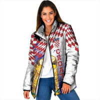 Croatia Football Custom WC2026 White Padded Jacket Hrvatska Grunge Checkerboard - Wonder Print Shop