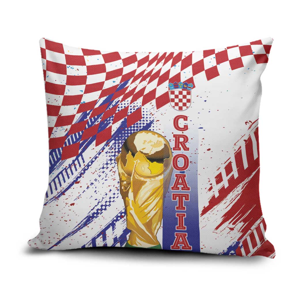 Croatia Football WC2026 White Pillow Cover Hrvatska Grunge Checkerboard - Wonder Print Shop