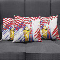Croatia Football WC2026 White Pillow Cover Hrvatska Grunge Checkerboard - Wonder Print Shop