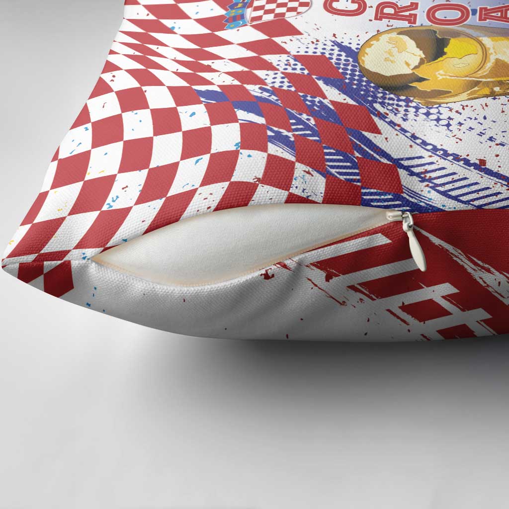Croatia Football WC2026 White Pillow Cover Hrvatska Grunge Checkerboard - Wonder Print Shop