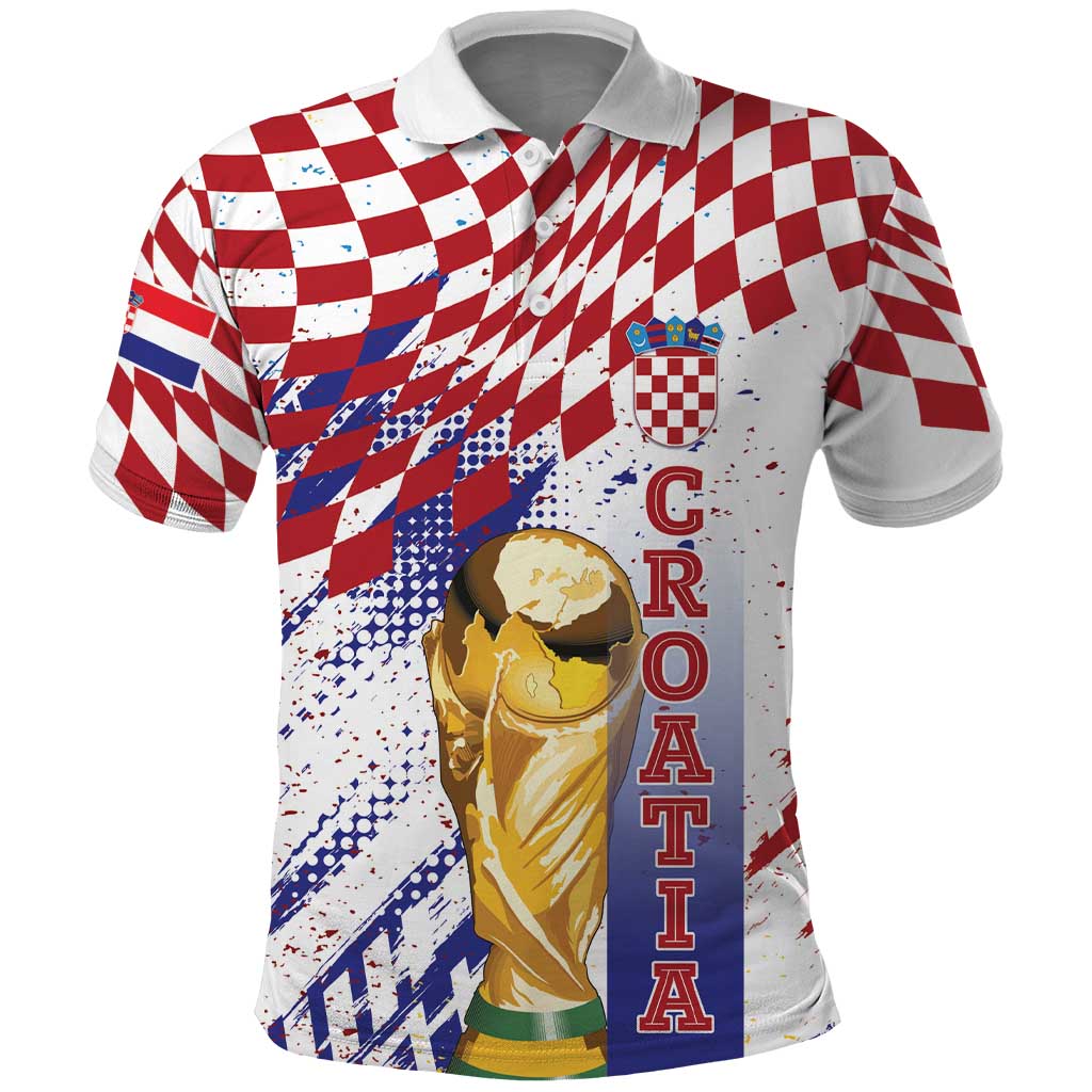 Croatia Football Custom WC2026 White Polo Shirt Hrvatska Grunge Checkerboard - Wonder Print Shop