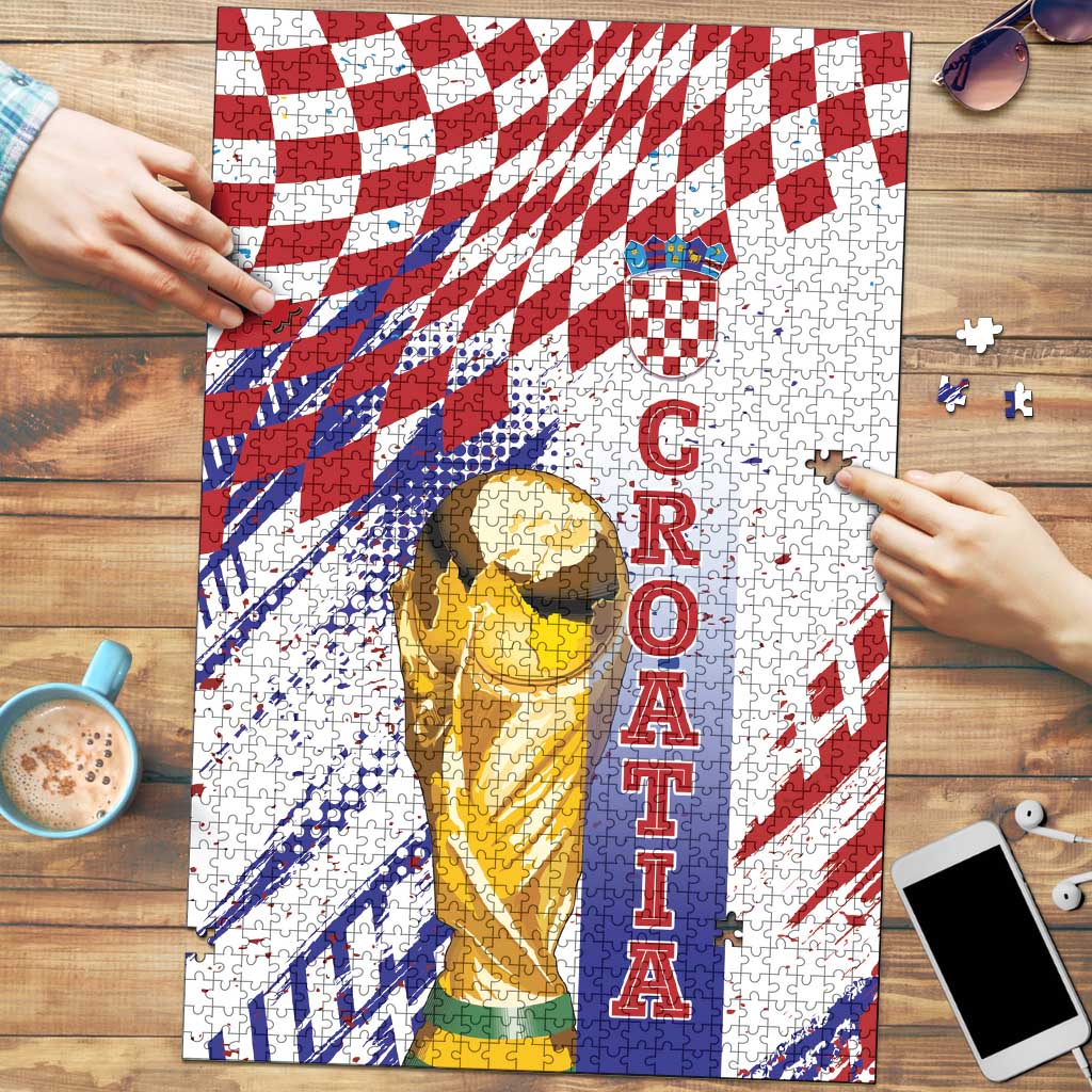 Croatia Football WC2026 White Puzzle Hrvatska Grunge Checkerboard - Wonder Print Shop
