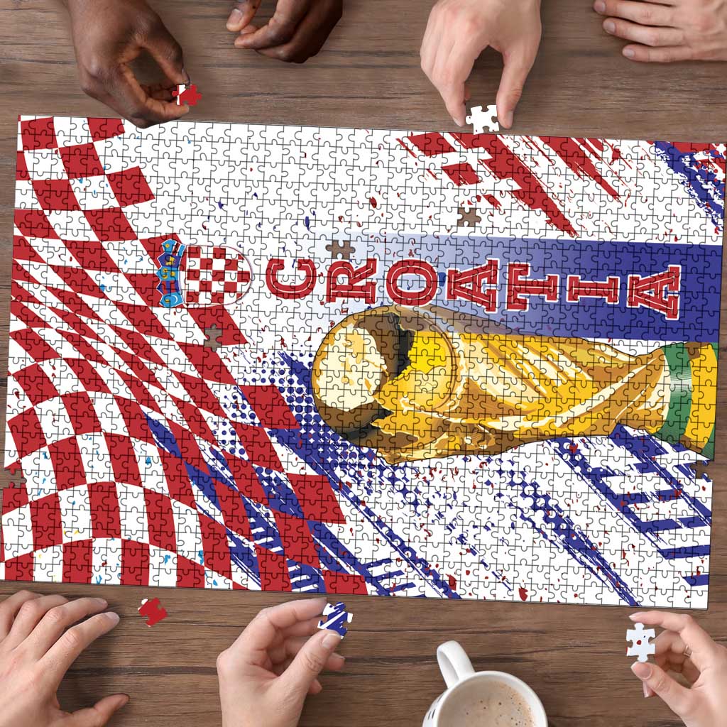 Croatia Football WC2026 White Puzzle Hrvatska Grunge Checkerboard - Wonder Print Shop