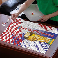 Croatia Football WC2026 White Puzzle Hrvatska Grunge Checkerboard - Wonder Print Shop