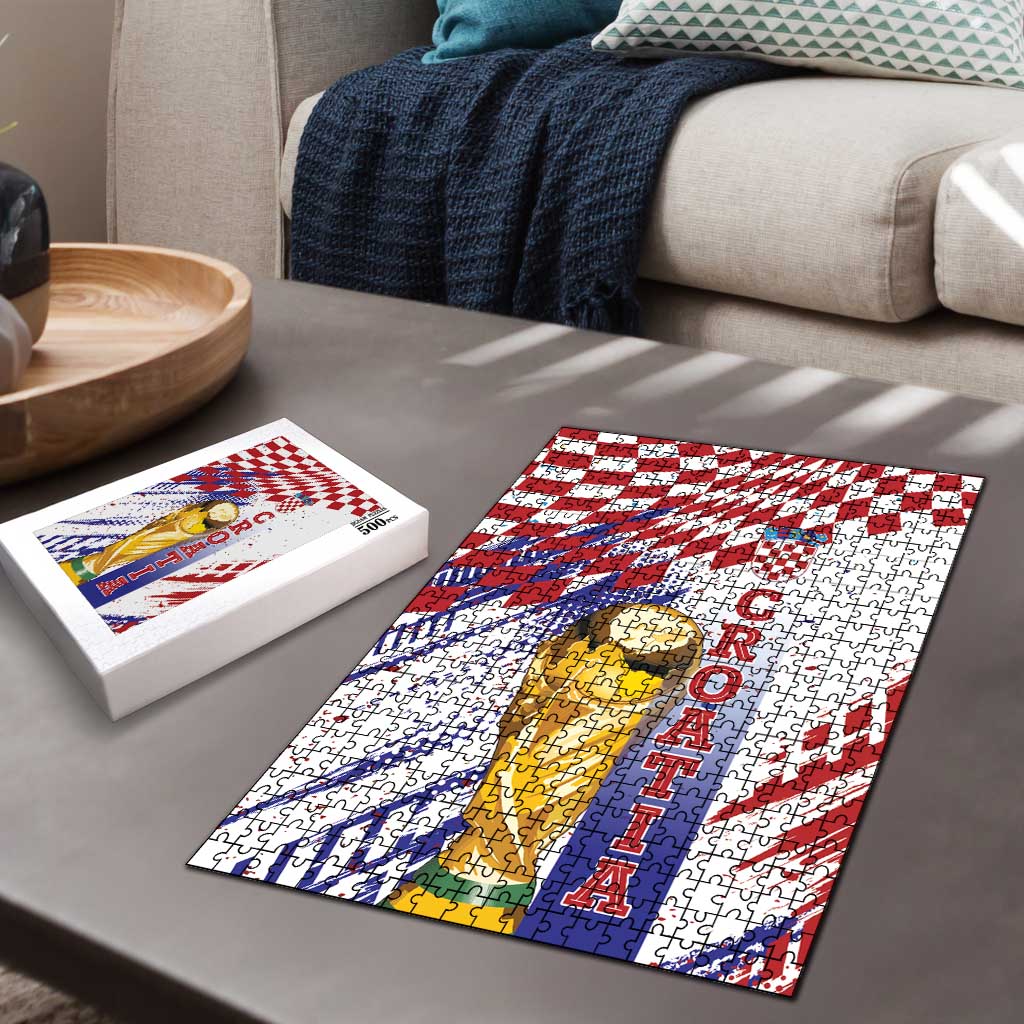 Croatia Football WC2026 White Puzzle Hrvatska Grunge Checkerboard - Wonder Print Shop