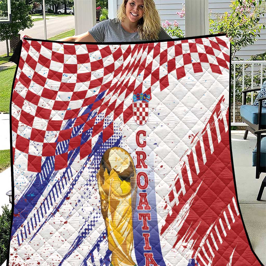 Croatia Football WC2026 White Quilt Hrvatska Grunge Checkerboard - Wonder Print Shop