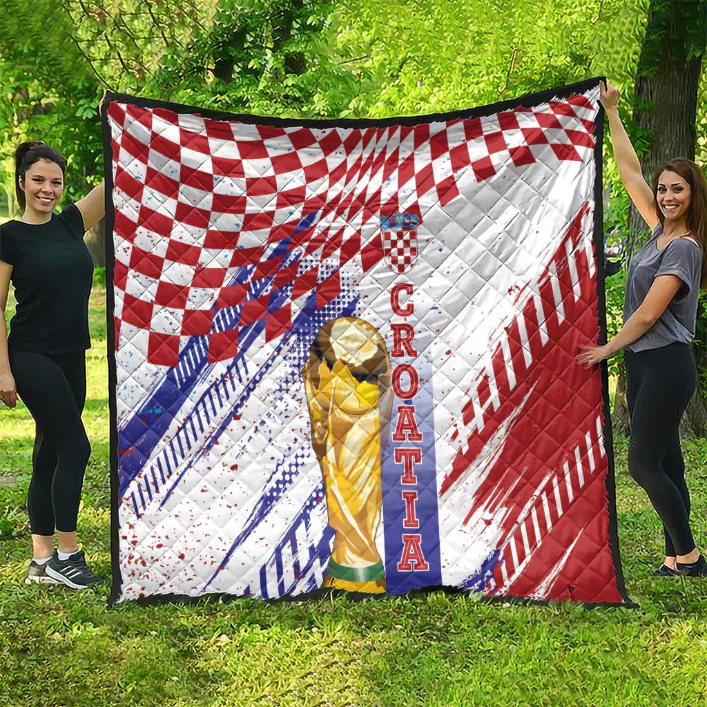 Croatia Football WC2026 White Quilt Hrvatska Grunge Checkerboard - Wonder Print Shop