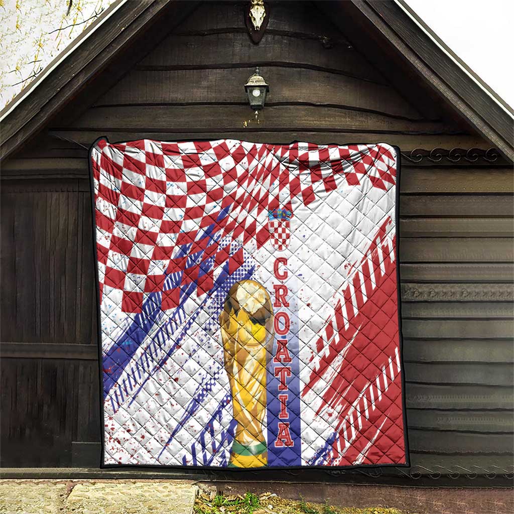 Croatia Football WC2026 White Quilt Hrvatska Grunge Checkerboard - Wonder Print Shop