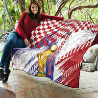 Croatia Football WC2026 White Quilt Hrvatska Grunge Checkerboard - Wonder Print Shop