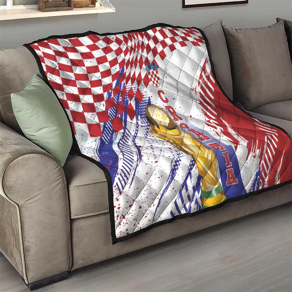 Croatia Football WC2026 White Quilt Hrvatska Grunge Checkerboard - Wonder Print Shop