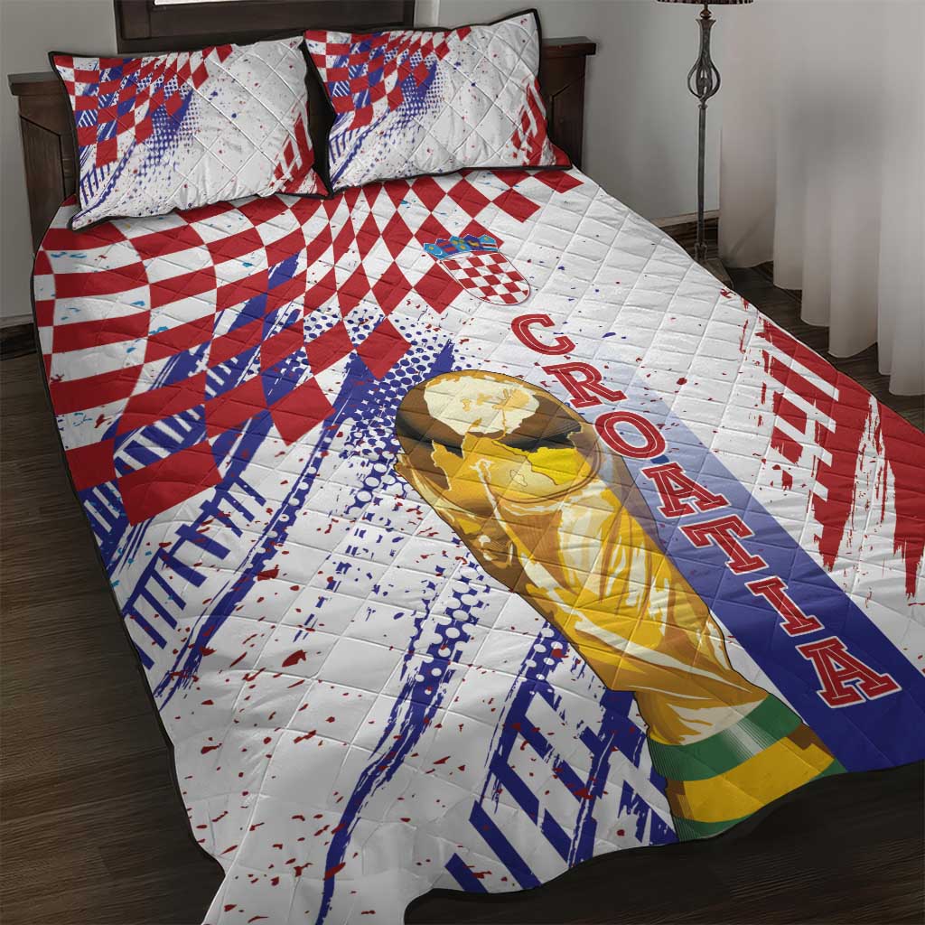 Croatia Football WC2026 White Quilt Bed Set Hrvatska Grunge Checkerboard - Wonder Print Shop