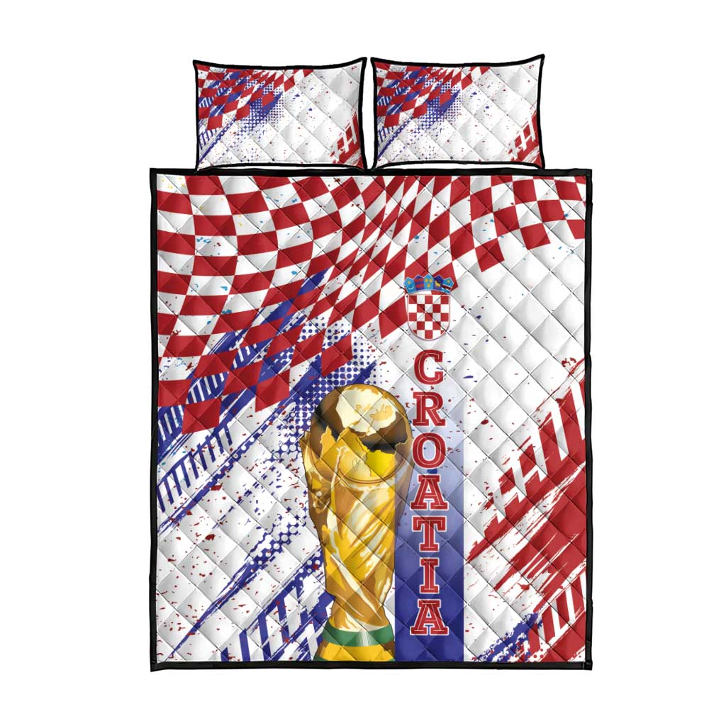 Croatia Football WC2026 White Quilt Bed Set Hrvatska Grunge Checkerboard - Wonder Print Shop