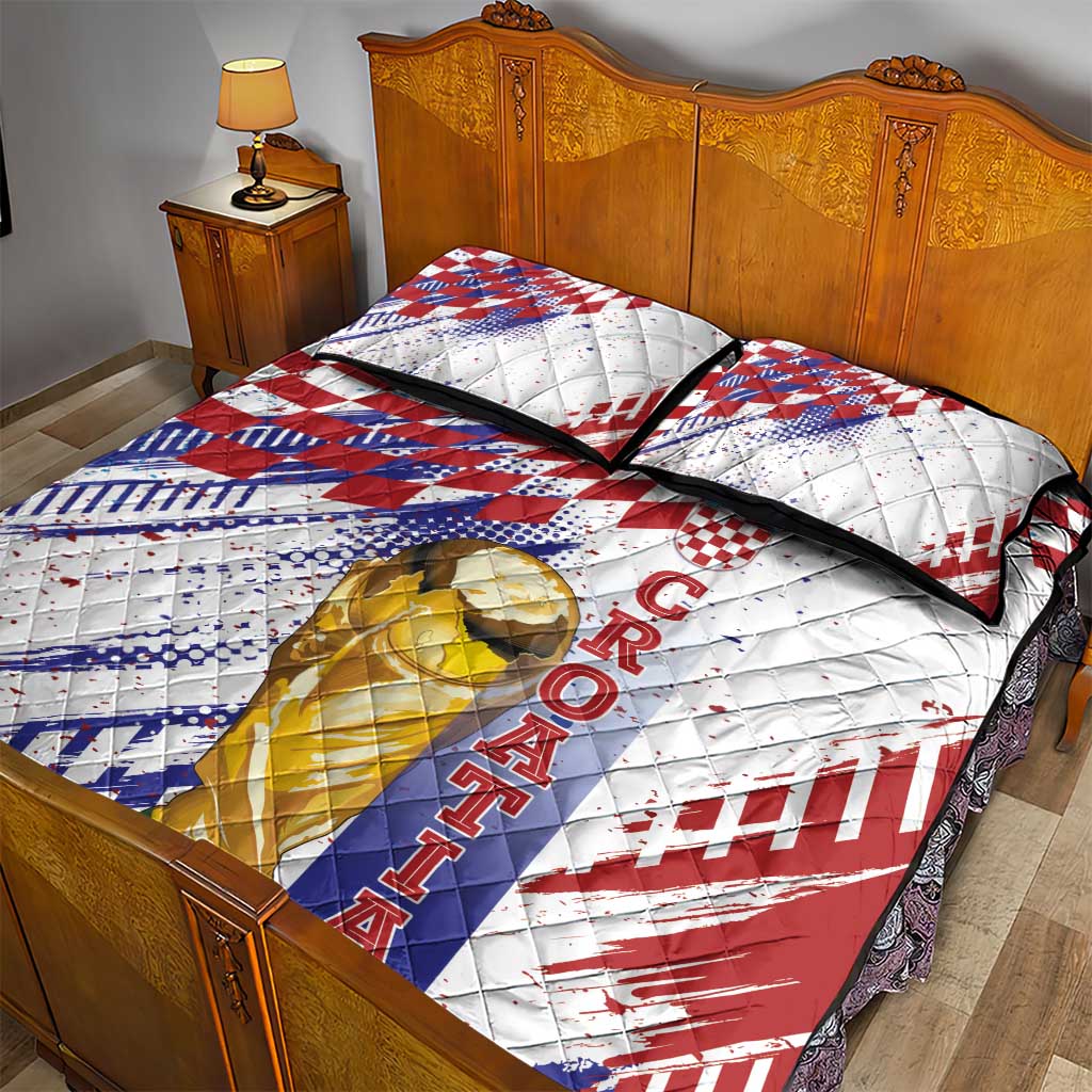 Croatia Football WC2026 White Quilt Bed Set Hrvatska Grunge Checkerboard - Wonder Print Shop