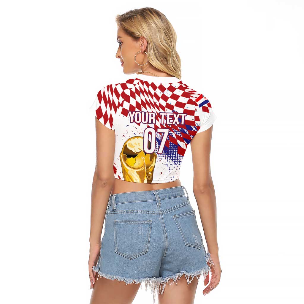 Croatia Football Custom WC2026 White Raglan Cropped T Shirt Hrvatska Grunge Checkerboard - Wonder Print Shop