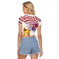 Croatia Football Custom WC2026 White Raglan Cropped T Shirt Hrvatska Grunge Checkerboard - Wonder Print Shop