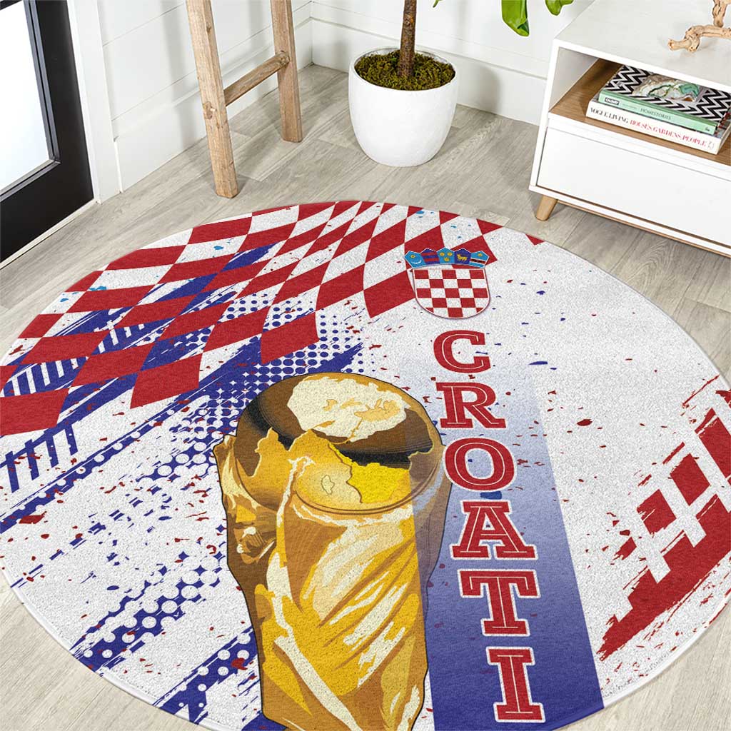 Croatia Football WC2026 White Round Carpet Hrvatska Grunge Checkerboard - Wonder Print Shop