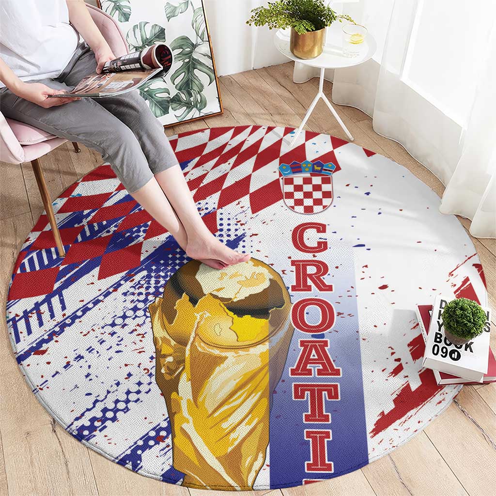 Croatia Football WC2026 White Round Carpet Hrvatska Grunge Checkerboard - Wonder Print Shop