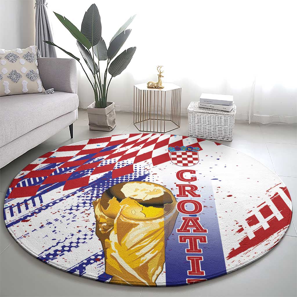 Croatia Football WC2026 White Round Carpet Hrvatska Grunge Checkerboard - Wonder Print Shop