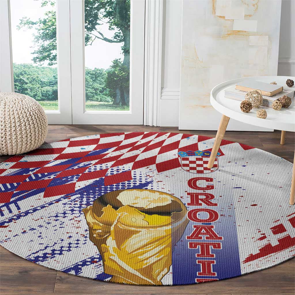 Croatia Football WC2026 White Round Carpet Hrvatska Grunge Checkerboard - Wonder Print Shop