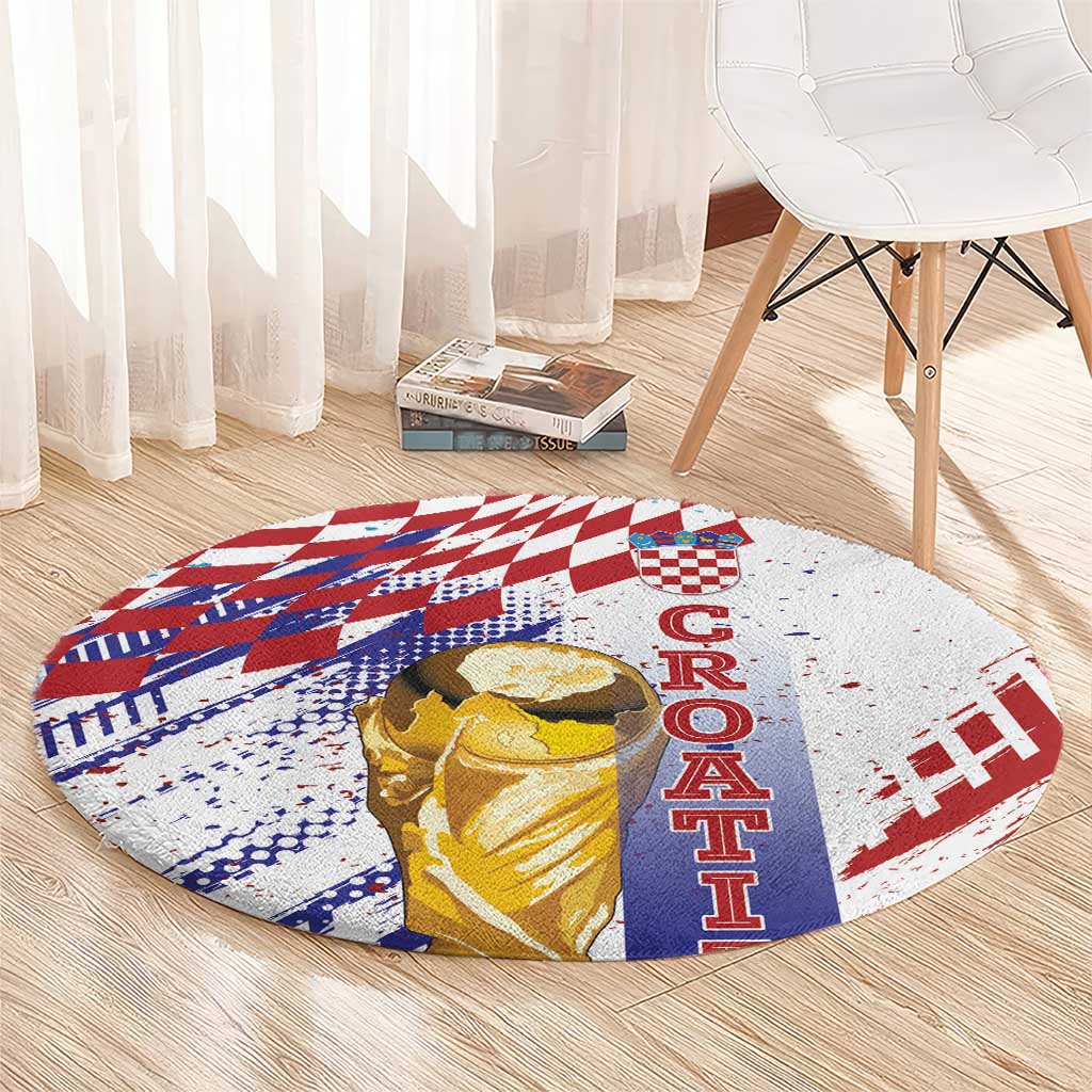 Croatia Football WC2026 White Round Carpet Hrvatska Grunge Checkerboard - Wonder Print Shop