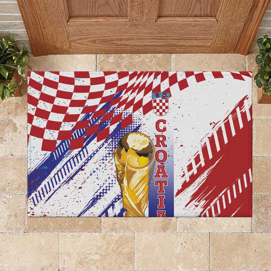 Croatia Football WC2026 White Rubber Doormat Hrvatska Grunge Checkerboard - Wonder Print Shop
