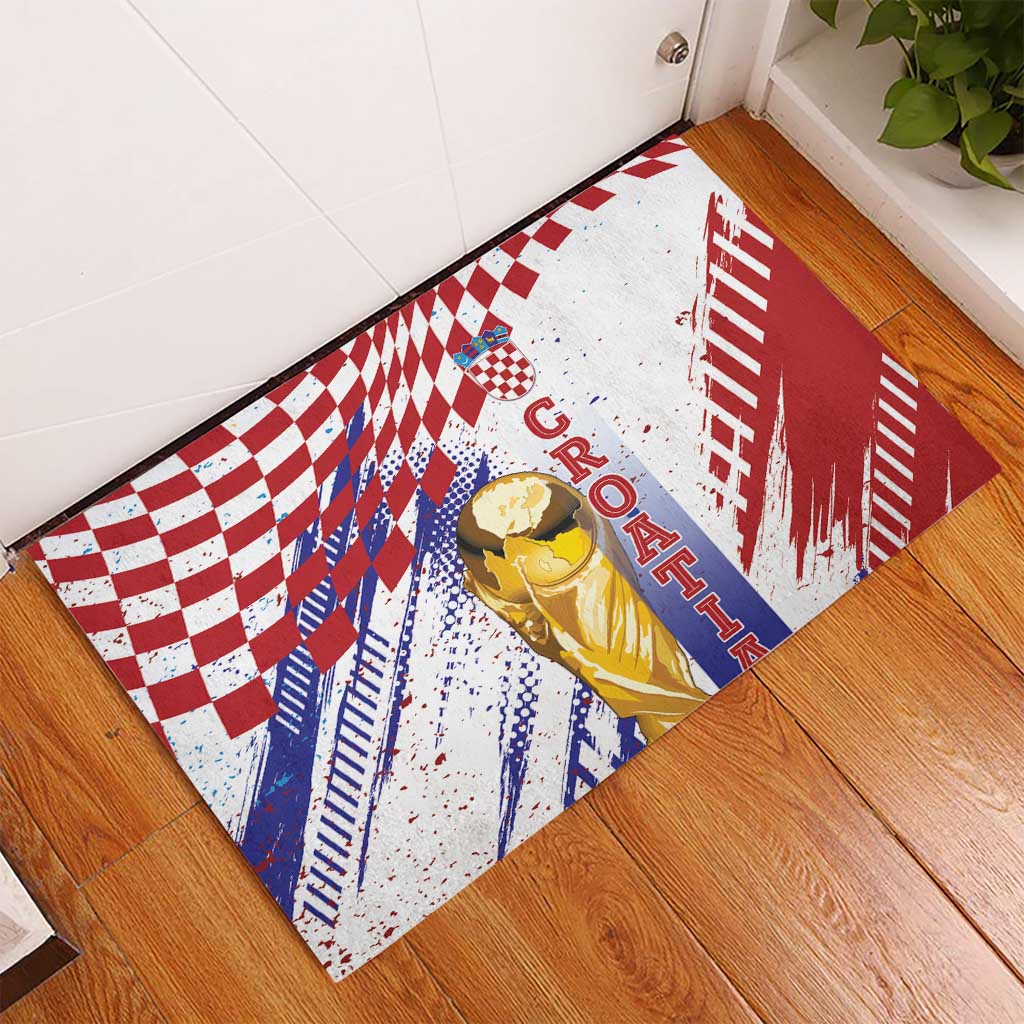 Croatia Football WC2026 White Rubber Doormat Hrvatska Grunge Checkerboard - Wonder Print Shop