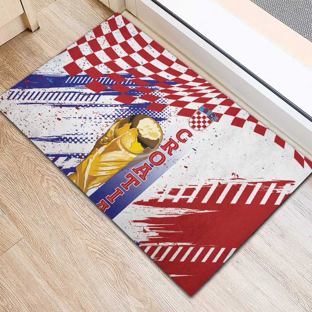 Croatia Football WC2026 White Rubber Doormat Hrvatska Grunge Checkerboard - Wonder Print Shop