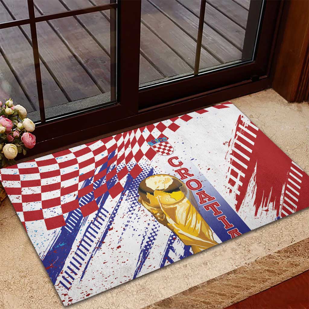 Croatia Football WC2026 White Rubber Doormat Hrvatska Grunge Checkerboard - Wonder Print Shop
