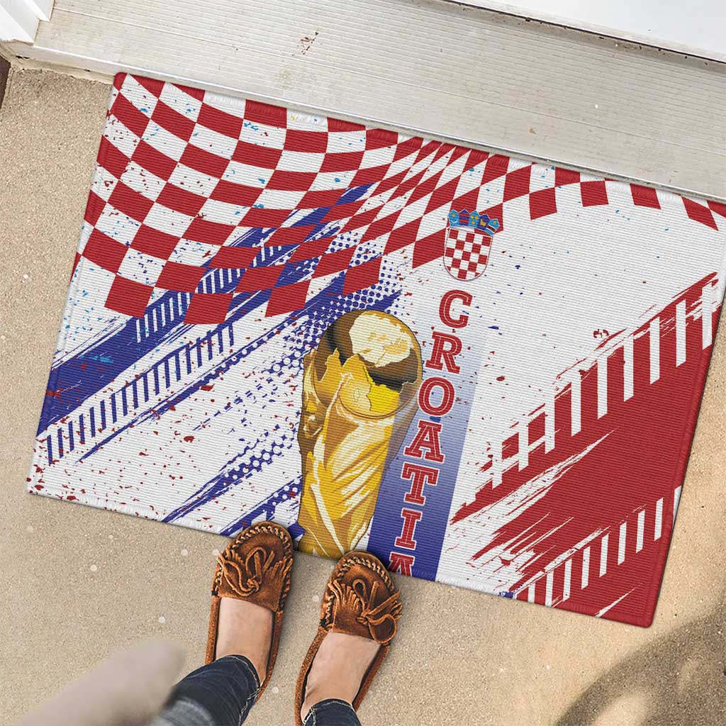 Croatia Football WC2026 White Rubber Doormat Hrvatska Grunge Checkerboard - Wonder Print Shop