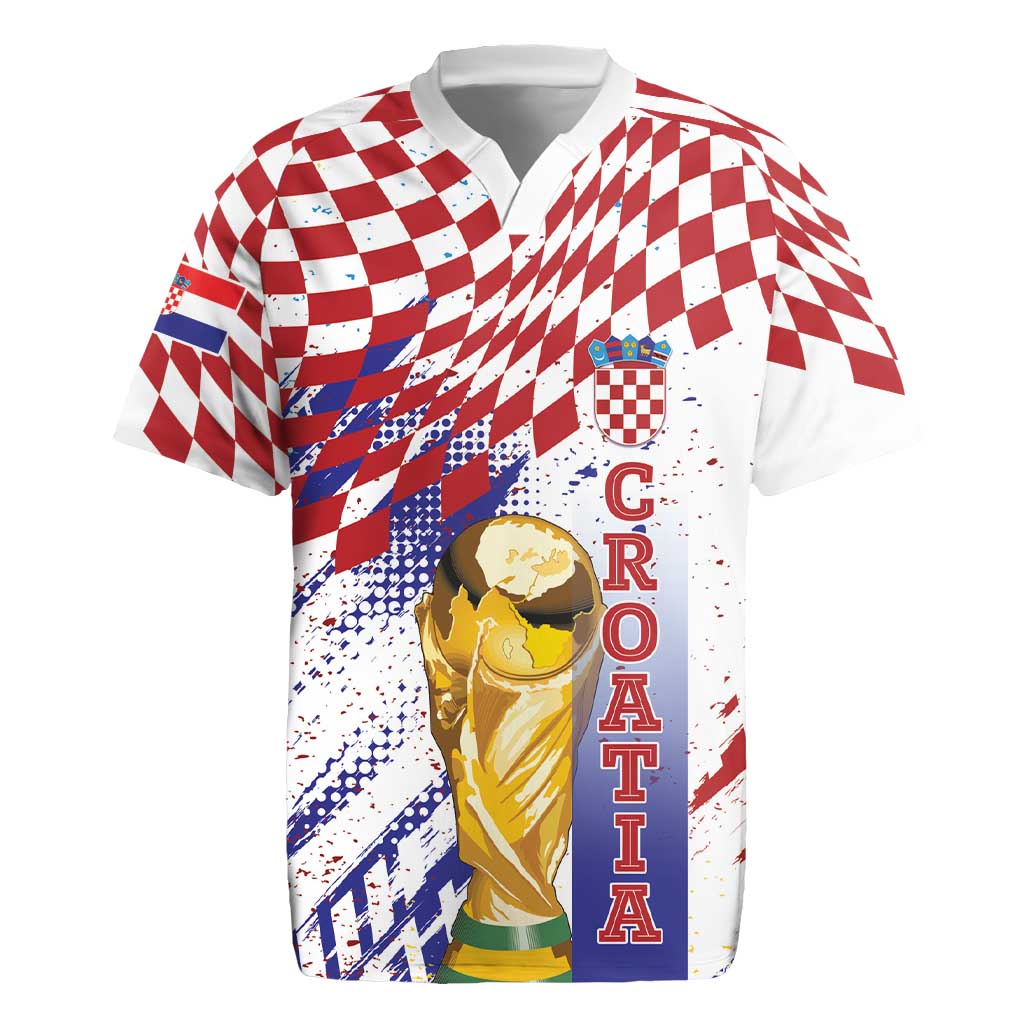 Croatia Football Custom WC2026 White Rugby Jersey Hrvatska Grunge Checkerboard - Wonder Print Shop